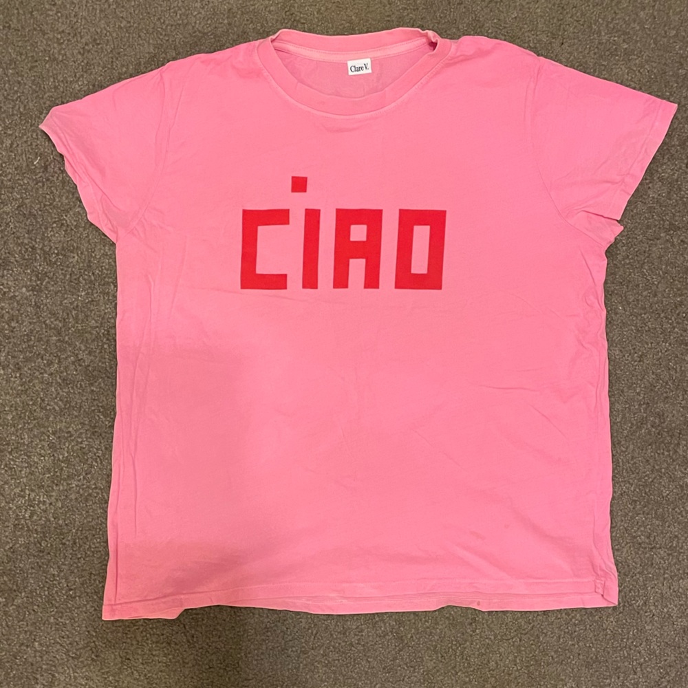 Clare V Pink 'CIAO' Short Sleeve Tee sz xl